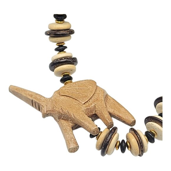 African Vintage Tribal BOHO Wood Animal Beaded Necklace Lion Elephant Cheetah - Picture 4 of 5
